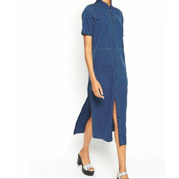 chambray midi shirt dress